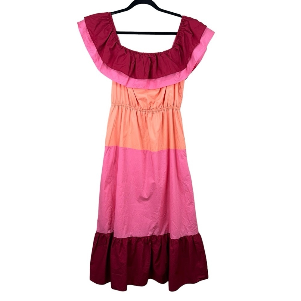 English Factory Colorblock Tiered Off the Shoulder Maxi Dress Size M